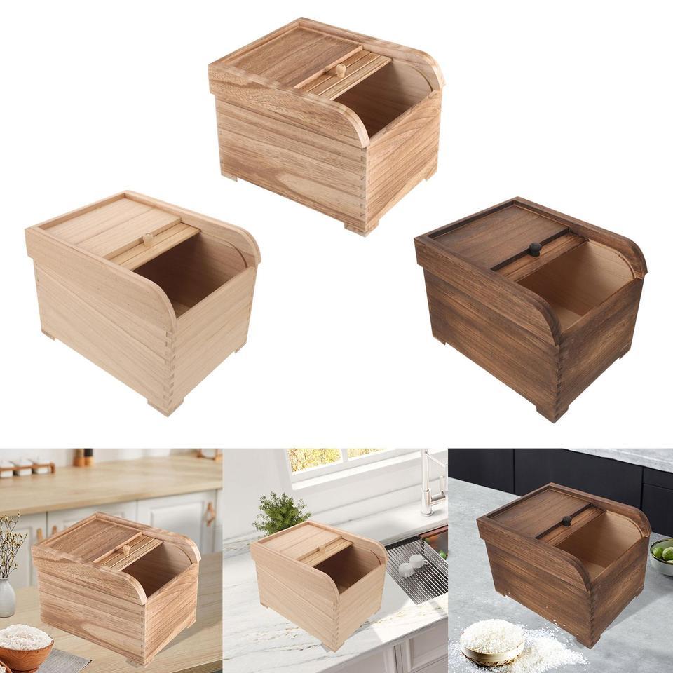Rice Storage Container Dry Storage Rice Container Box Rice Dispenser Wood Food Container for Cereal 