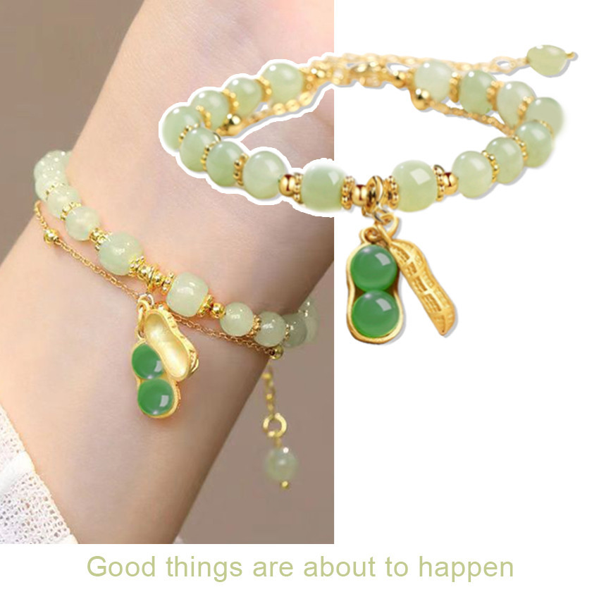 Gelang Kristal Giok– Berlapis Emas Titanium, Aksesoris Fashion Kekinian Unisex