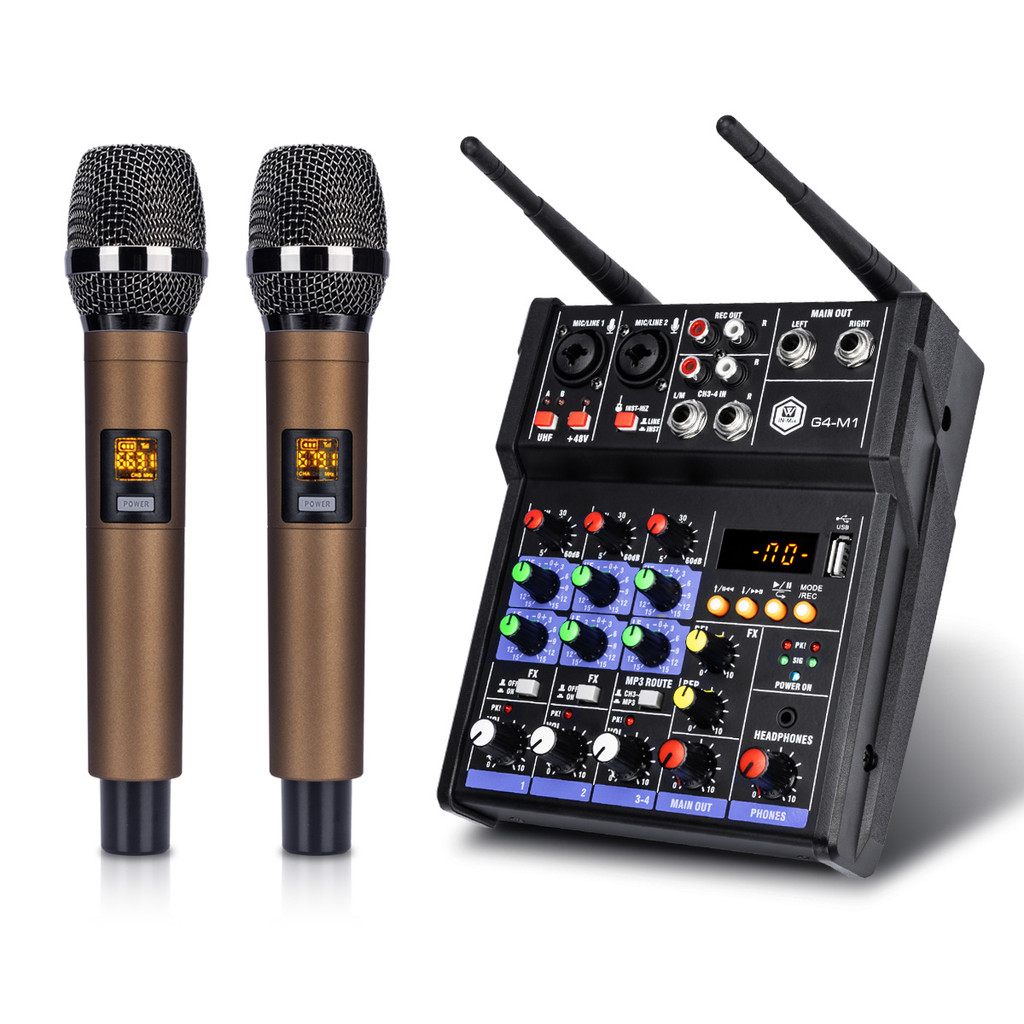 Winmix 4Channel Auo Mixer Console with UHF Wireless Microphone Kit Bluetooth USB Auo Interface,for D