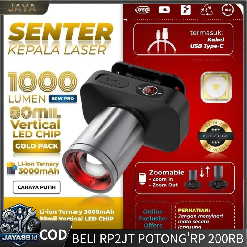 Senter Kepala Super Terang Anti Air Senter Kepala Zoom 1000 Lumen