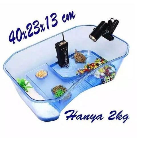 Aquarium Kura Kura wadah kandang kura air / Turtle Aquarium with basking Kandang RES - Wadah Putih T