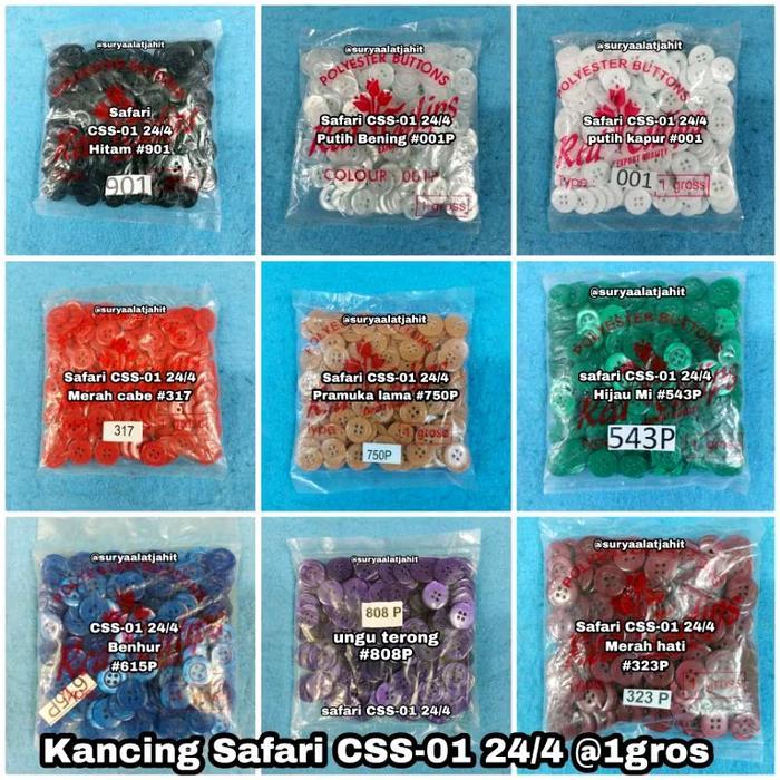 kancing Safari polyester 24L/4 (CSS-01) =rp.19.250/1gros - 901#Hitam