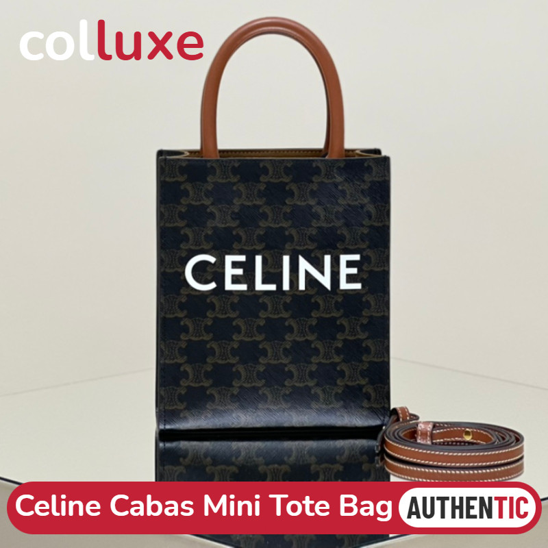 Menyediakan resi  Celine Mini 17cm Cabas Tote Bag 94372 TRIOMPHE CANVAS
