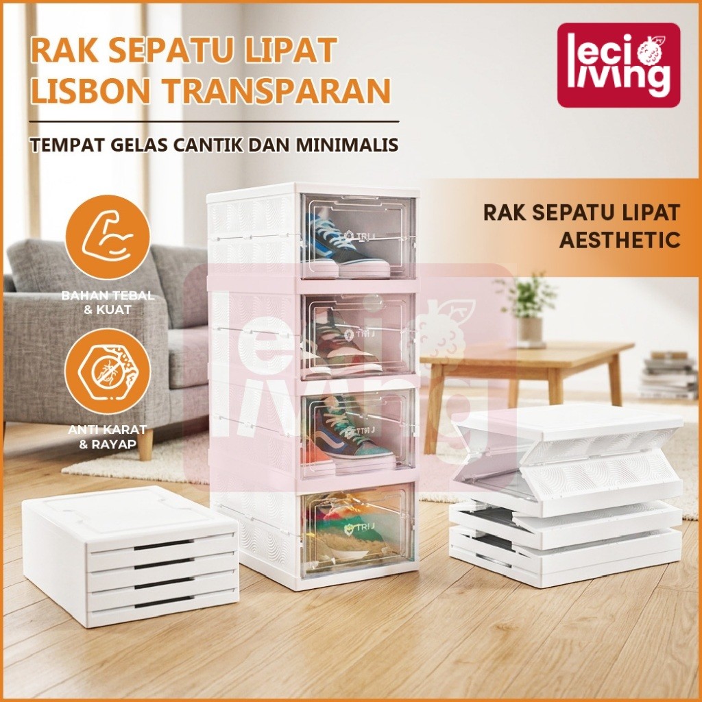 RAK SEPATU LIPAT LISBON TRANSPARAN - Rak Sepatu Plastik / Rak Sandal / Rak Susun Lipat Serbaguna
