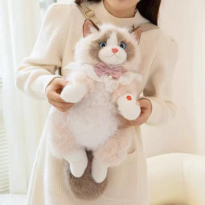 COD Tas Ransel Boneka Kucing Ragdoll Lucu Realistis Bisa Bersuara Meong Tas Bulu Imut Hadiah Anak Pe