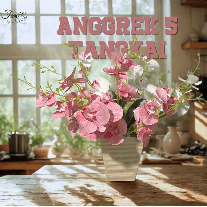 Bunga Anggrek - Bunga Artificial Anggrek Latex 5 Cabang Dekorasi Bunga Anggrek Plastik Latex /CZ004L