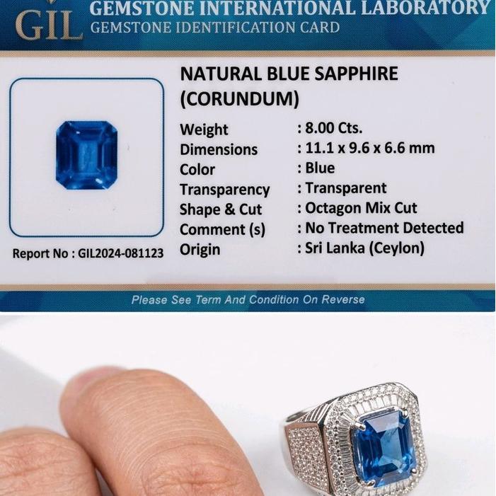 Cincin Blue Sapire Srilanka Octagon Ring Microsetting Tapper Bertabur Zircon