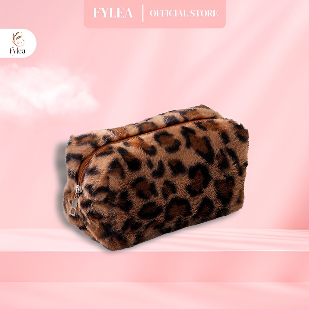 Pouch Makeup Leopard Bulu Tas Kosmetik Motif Macan Estetik FYL160