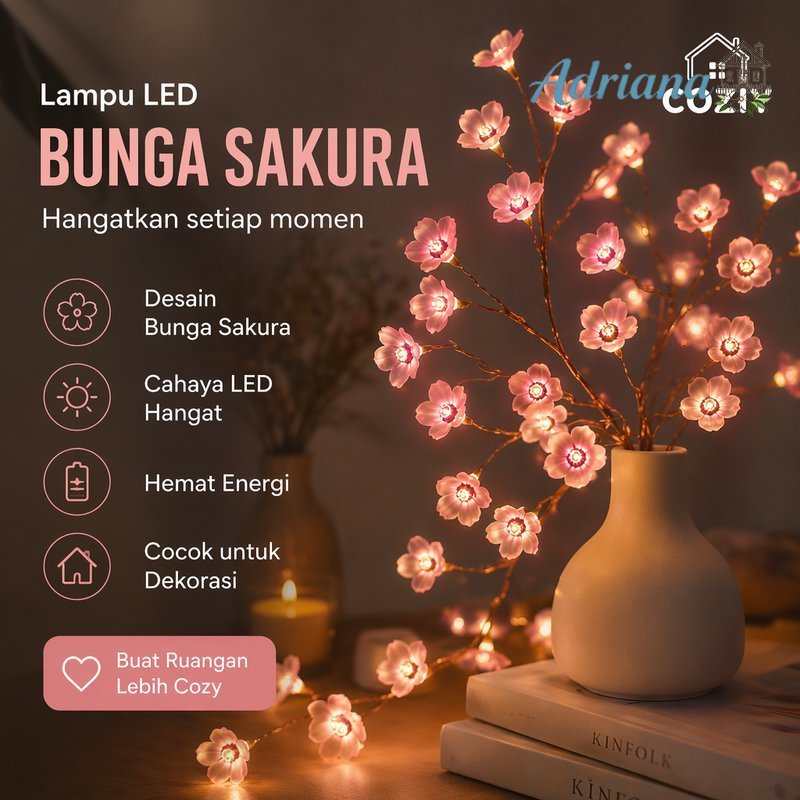 lampu hias sakura led usb remote waterproof lampu tidur dekorasi kamar dinding meja wedding