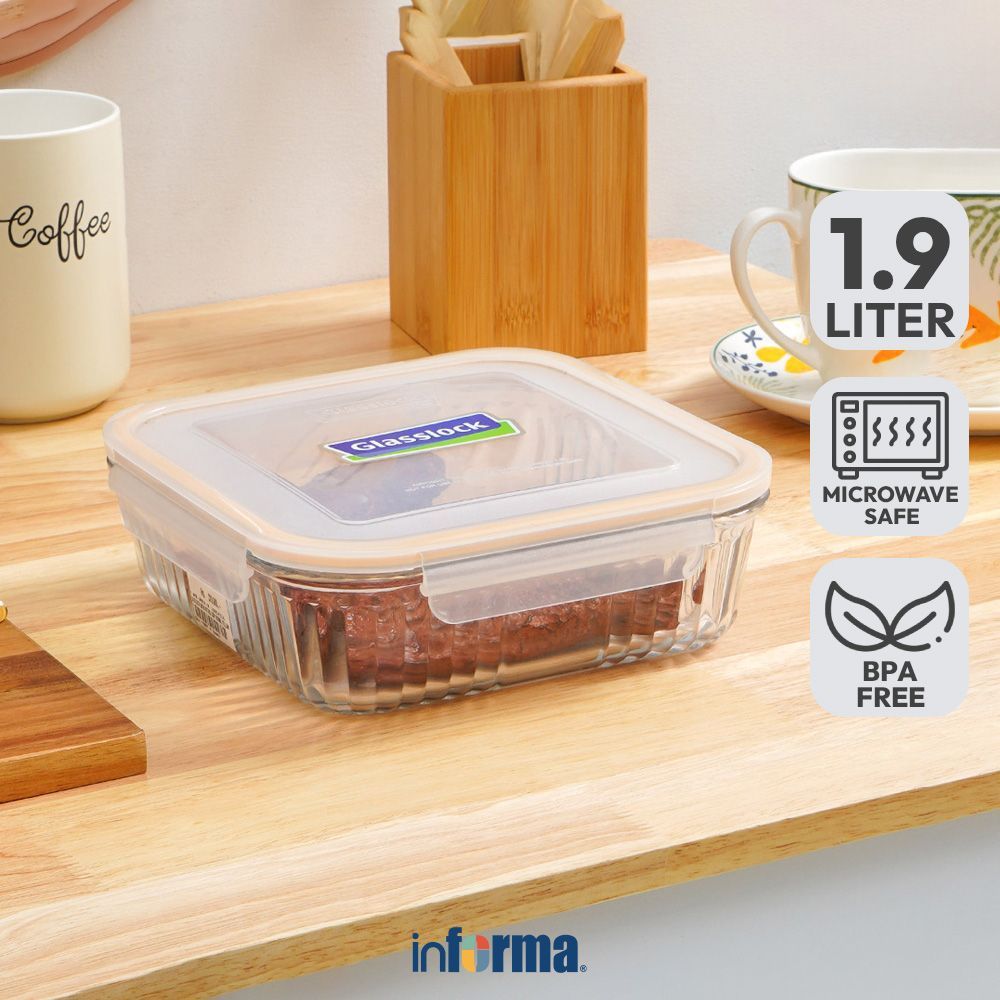 Informa Glasslock 1.9 ltr Retro Wadah Makanan - Kuning Food Container Food Grade Serbaguna Tempat Ma
