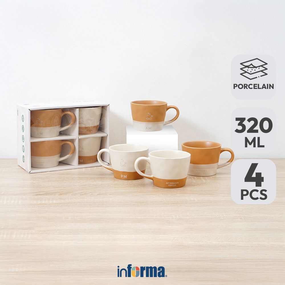 Informa Appetite Hazel Mug Porcelain 320 ml Set 4 Pcs - Cokelat Gelas Minum Tea Cangkir Kopi Wadah M