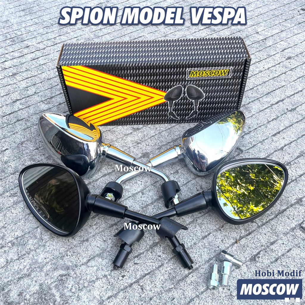 SPION VESPA MOSCOW H3350 Kaca Bening Bahan Full Aluminium Alloy Universal Motor Spion MODEL VESPA Mo