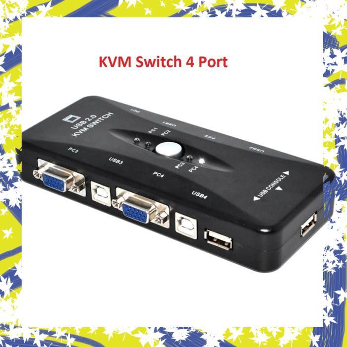 KVM Switch 4 Port USB 2.0 Support Sharing Printer - KVM + 4 Kabel