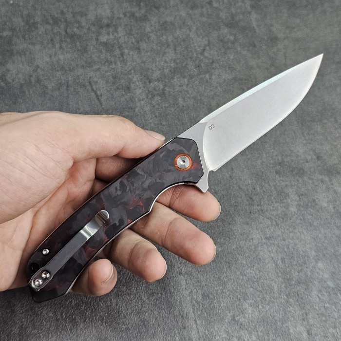 Pisau Lipat WATCHDOG Red Forged Carbon Fiber Handle D2 Steel Folding Knife EDC knife