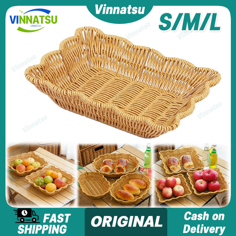 Vinnatsu Keranjang Rotan Penyimpanan Kotak Roti Dan Kue Nampan Rotan Keranjang Buah Multifungsi Namp