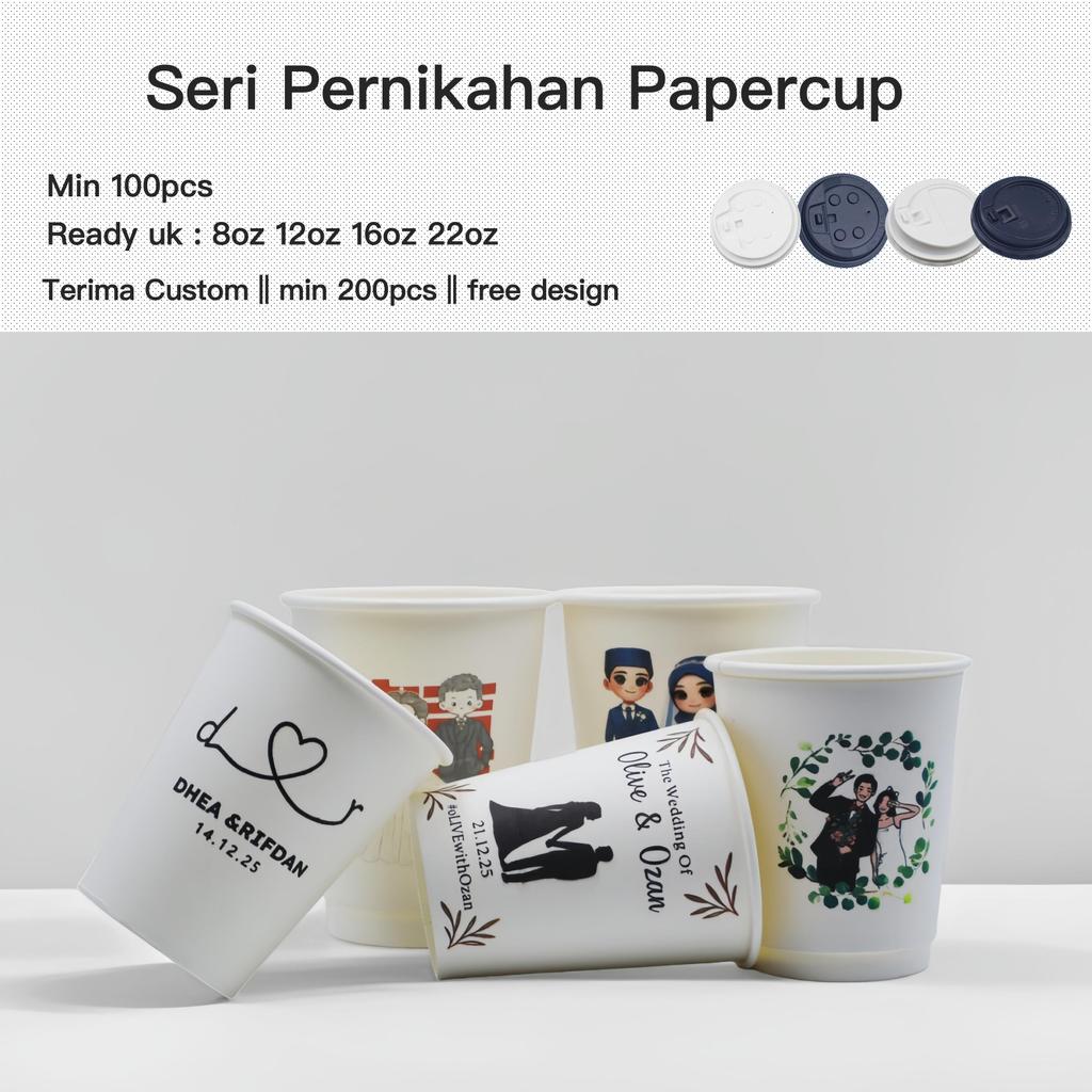 Seri Pernikahan Wedding Paper Cup Double Wall Putih 8oz 12oz 16oz 22oz  | Wedding | Paper Cup Food G