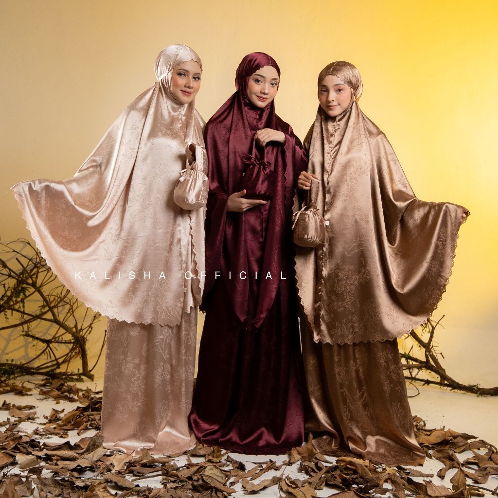 Kalisha - Mukena Dewasa Silk Premium  Ameezah Mukena Polos Elegan Aksen Lasercut