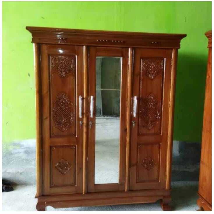 Lemari pakaian pintu 3 ambal double kayu jati