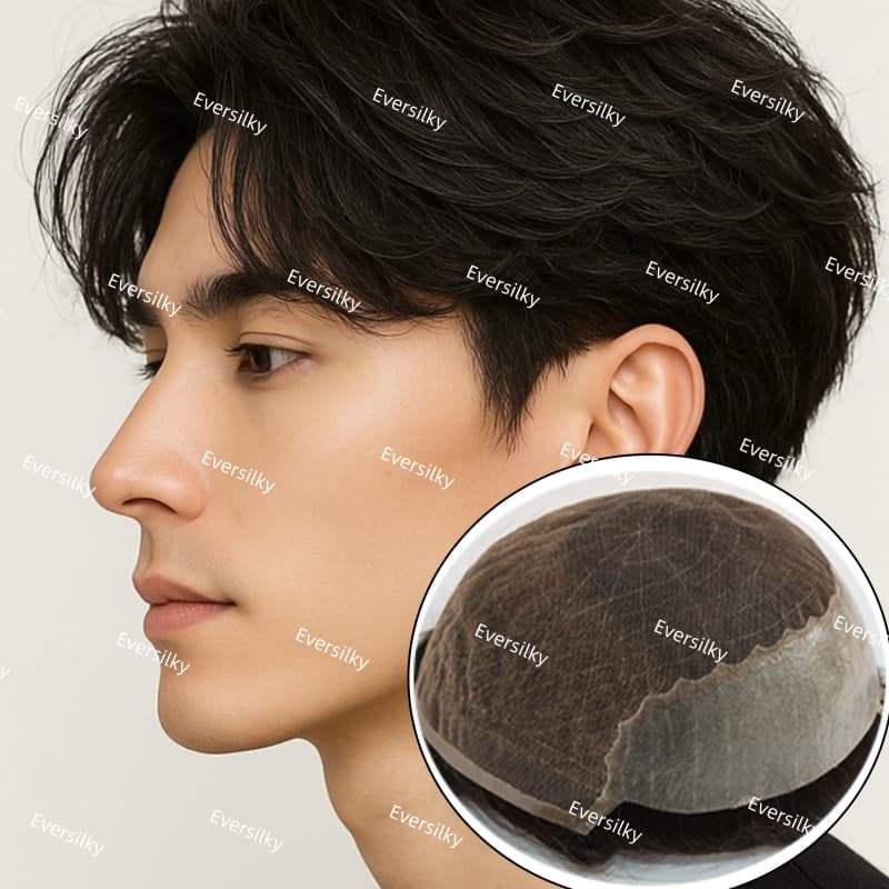 Natural Hairline Q6 Base Toupee For Men Old Man 6" Toupee Human Hair Invisible Lace&PU Capillary Pro
