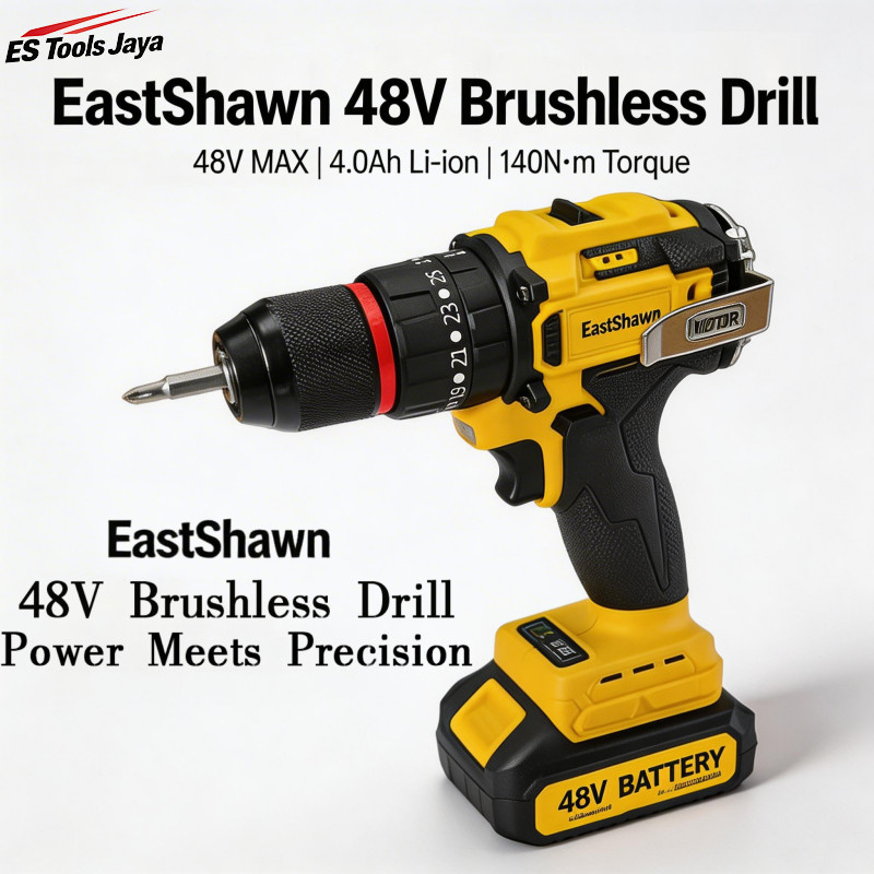 WOKER.ID EastShawn Bor Cordless Brushless 48V 4Ah Set 30PCS - Bor Baterai Profesional Kayu Logam 25 