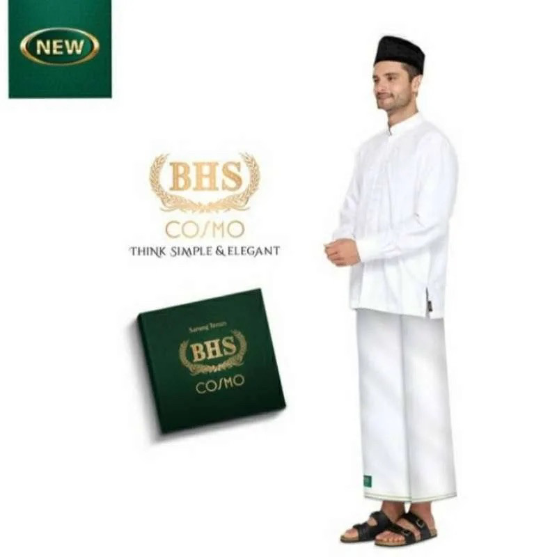 Sarung BHS Cosmo Gold Motif K26 PPN Warna Putih Polos Bahan Viscose Blend Halus dan Lembut [Garansi 