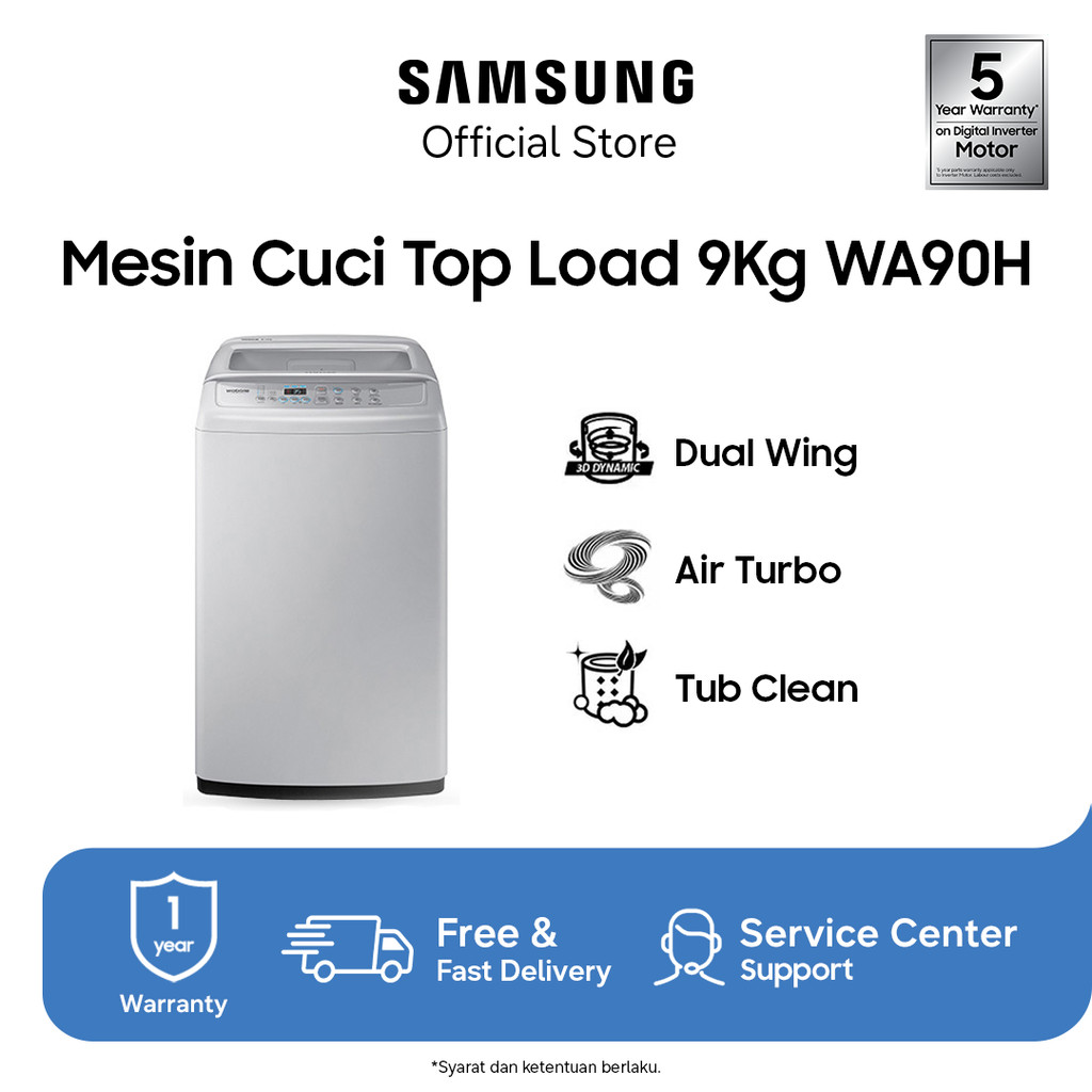 Samsung Mesin Cuci Top Loading 9Kg | Eco Tub Clean | WA90H4200SG/SE