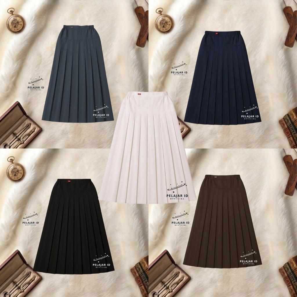Baping Rok sekolah rempel pliskit pinggul panjang abu SMA coklat Pramuka putih hitam biru