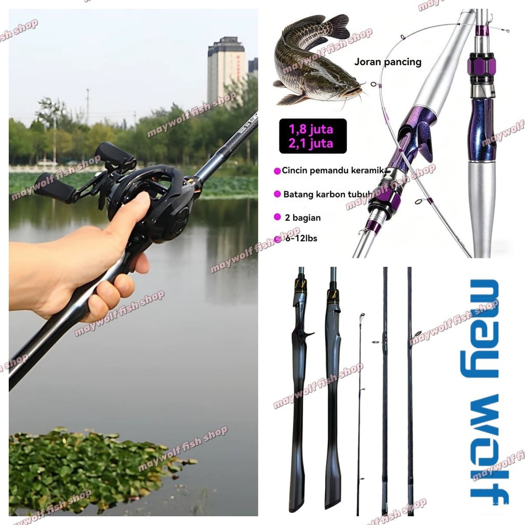 Joran Pancing 180-210cm 6-12LB Portabel 2 Bagian M Carbon Pancingan  Spinning Galapung Galatama Mas 