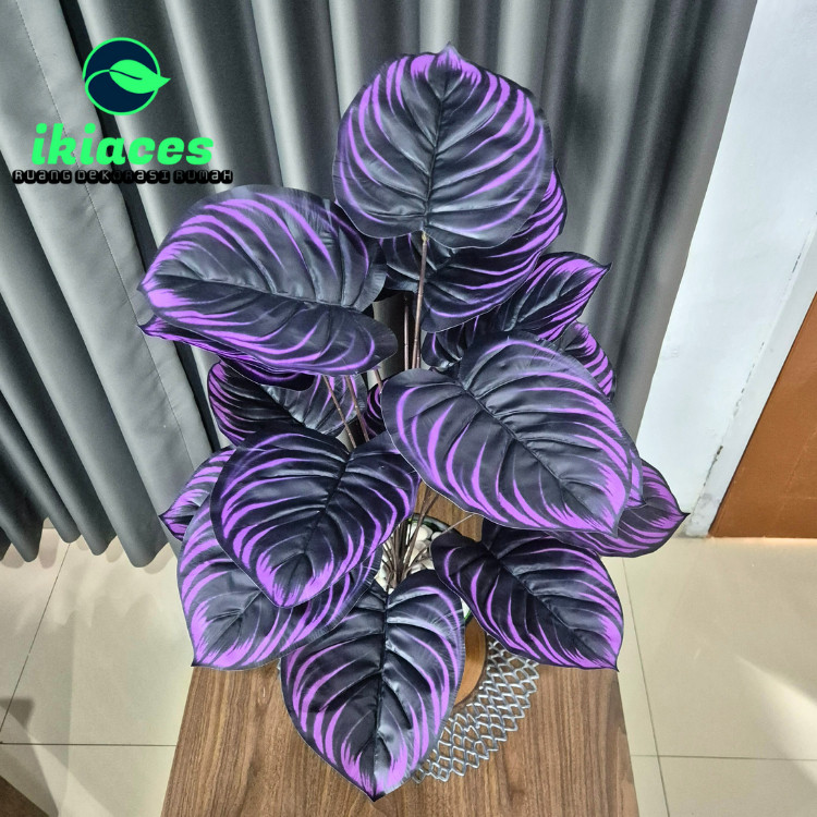 PROMODAUN KELADI UNGU ARTIFISIAL DAUN AGLONEMA PLASTIK BUNGA HIAS PALSU TANAMAN HIAS ARTIFICIAL DEKO