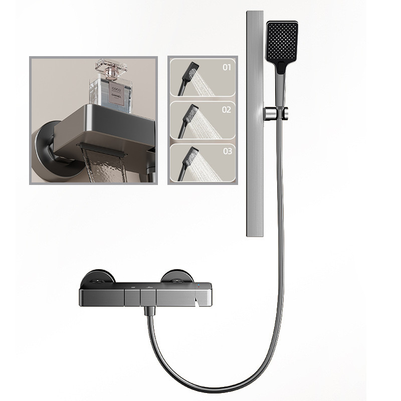 Space Aluminum Hot Cold Shower System Two Functions Rainlfall Pressurized Shower Set Wall Mounted Ba