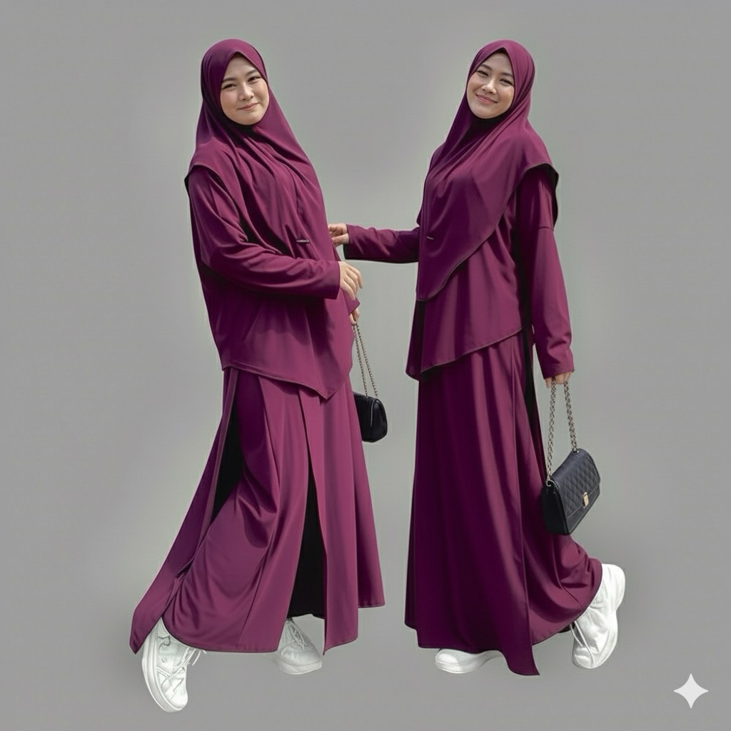 ONE SET 3in1 ( gamis celana hijab) - gamis stelan kekinian - gamis stelan modis - STELAN BAJU OLAHRA