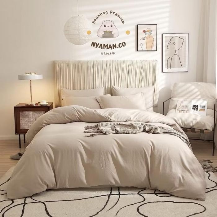 PROMO  Nyaman.co Linen - Full set bed linen  100% Cotton Jepang  Import Fitted sheet Sprei Karet + D