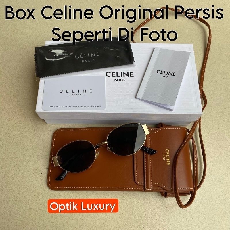 Kacamata Sunglasses Wanita Celine Retro Metal Oval's Luxury Fullset Case Tas Cokelat Original