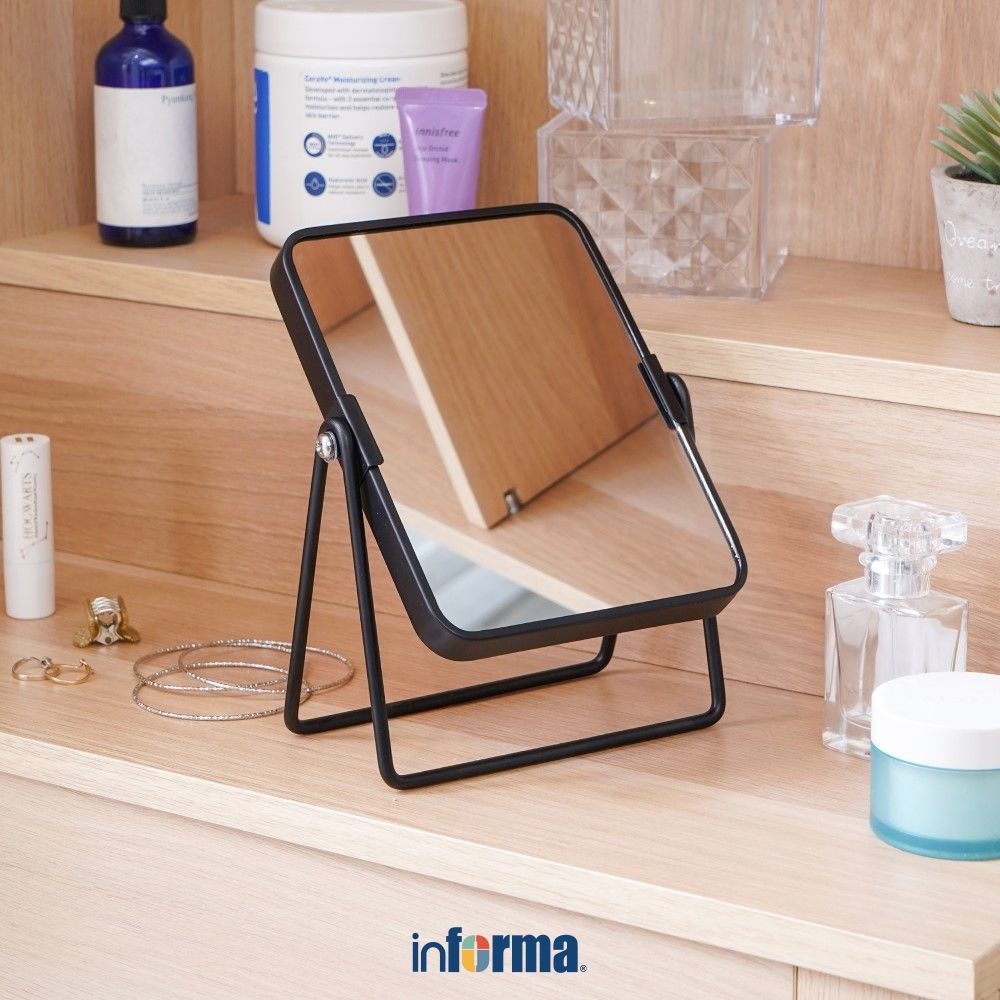Informa Cermin Rias Meja 15.5X21 cm Pembesaran 2X - Hitam Magnifying Mirror Kaca Zoom Makeup Kaca Ri