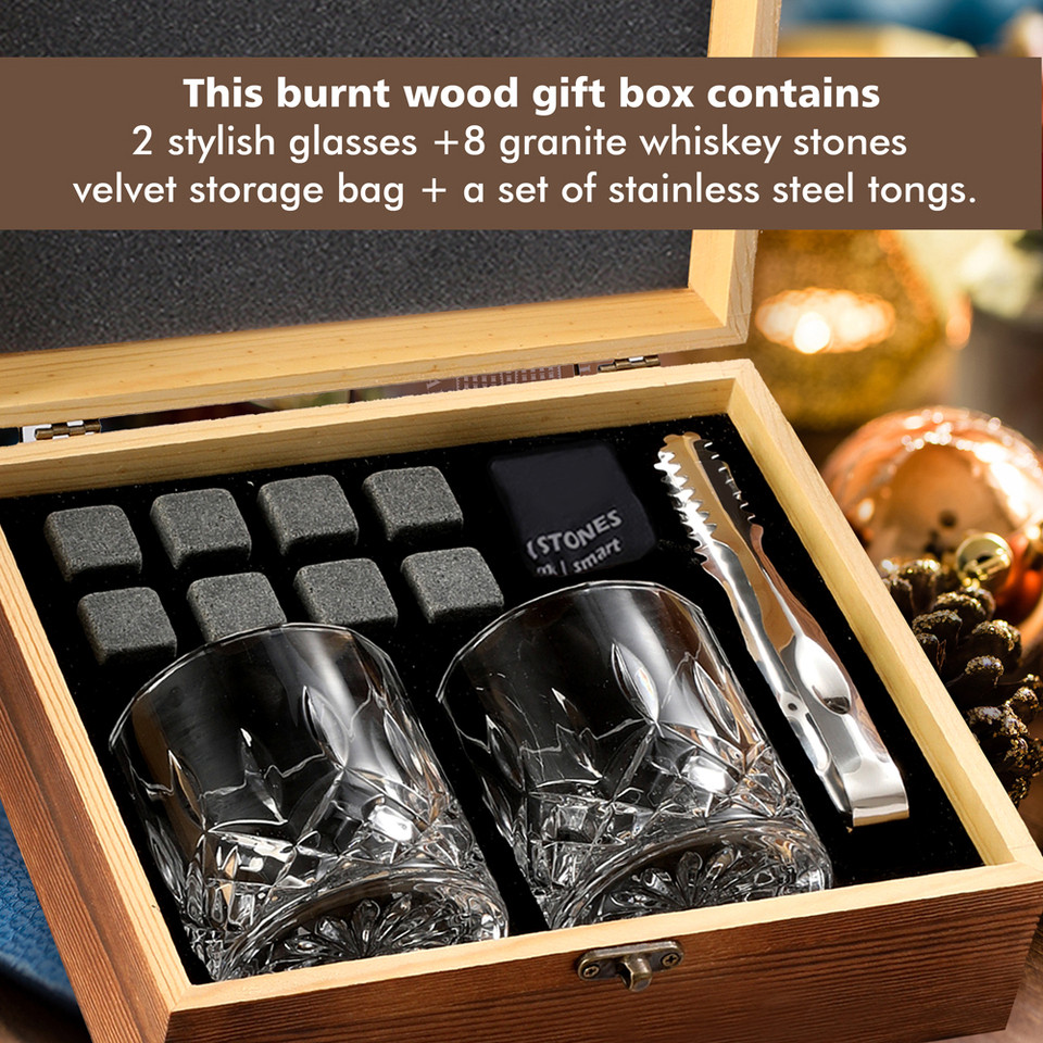 Whiskey Stones Gift Set Whiskey Glass Set of Granite Chilling Whiskey Rocks  Scotch Bourbon Whiskey 