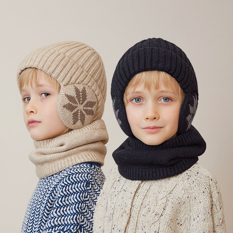 SISKIA STORE 2pc3-12Y Children's hat, winter fleece scarf set, knitted woolen hat, Boys' warm ear-pr