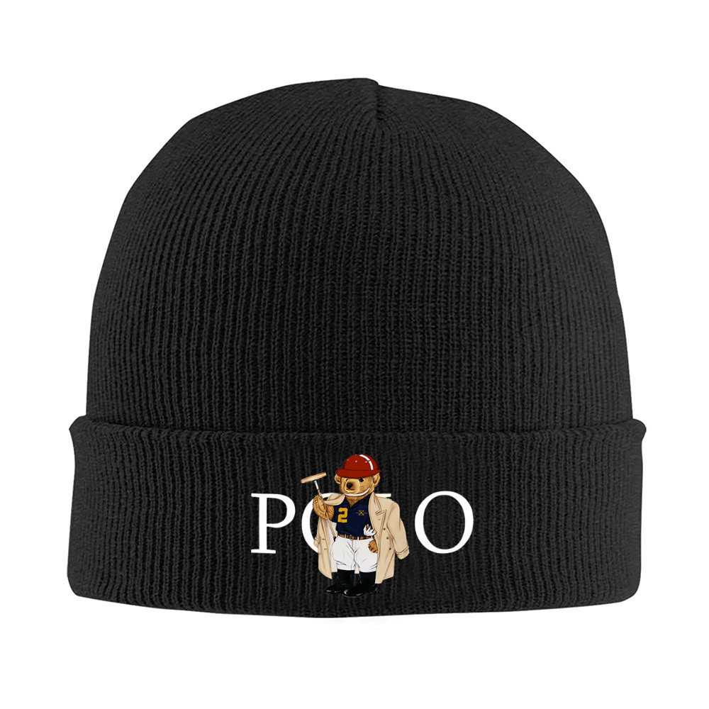 Bear polo player wearing coat helmet Men Women Uni Knitted Hat Beanie Pullover Cap Winter Thermal Wa