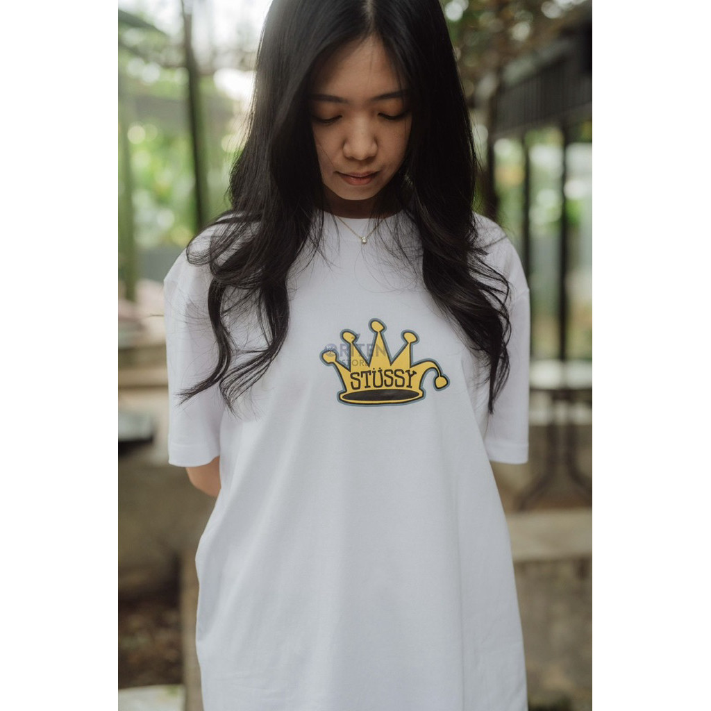 Ramadhan - COD Stussy King Crown Tee White  / Baju Kaos Stussy  Unisex T-shirt Pria Brended
