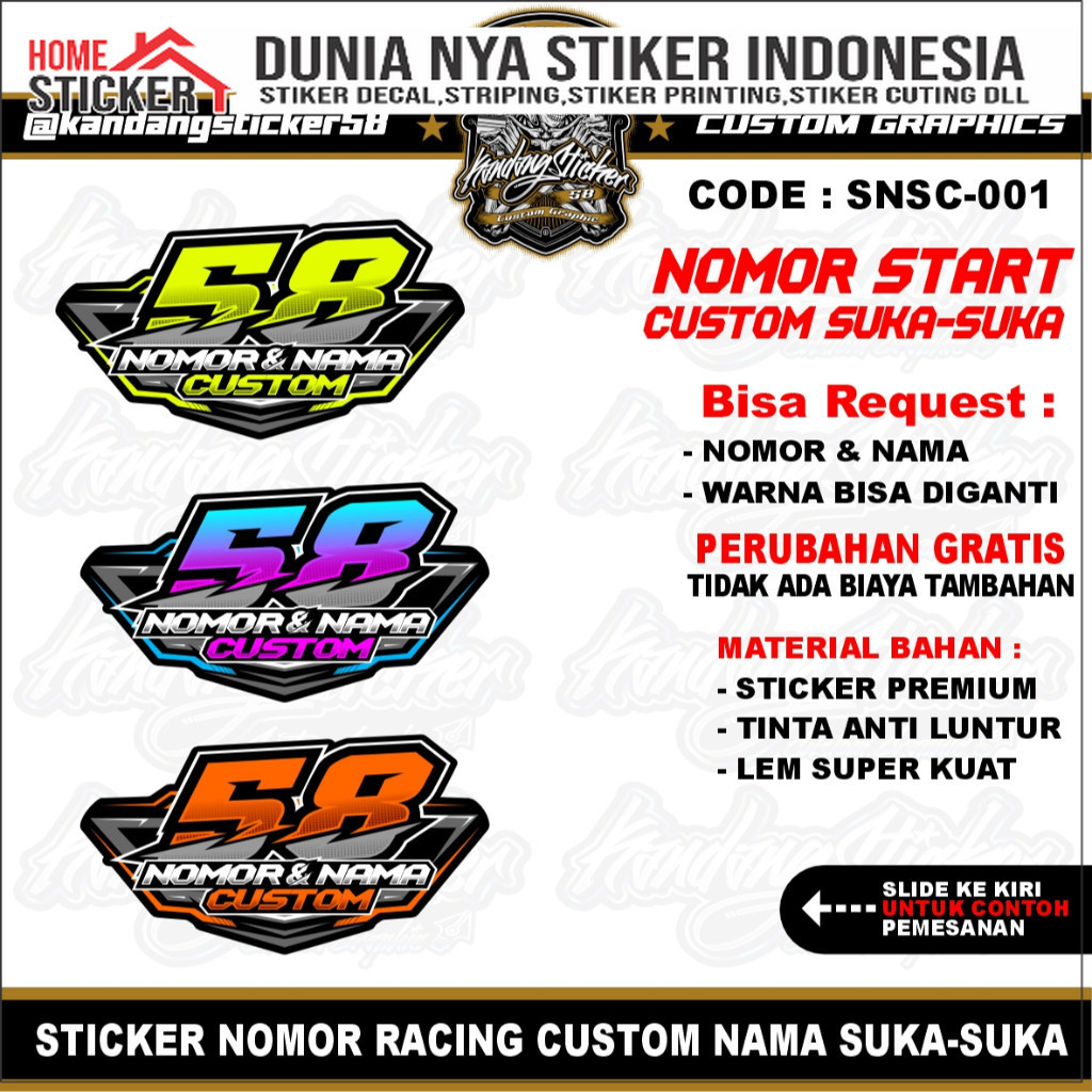 Stiker Nomor Start Racing Sticker Custom Nama Satuan Nama Suka Suka Sticker Motor