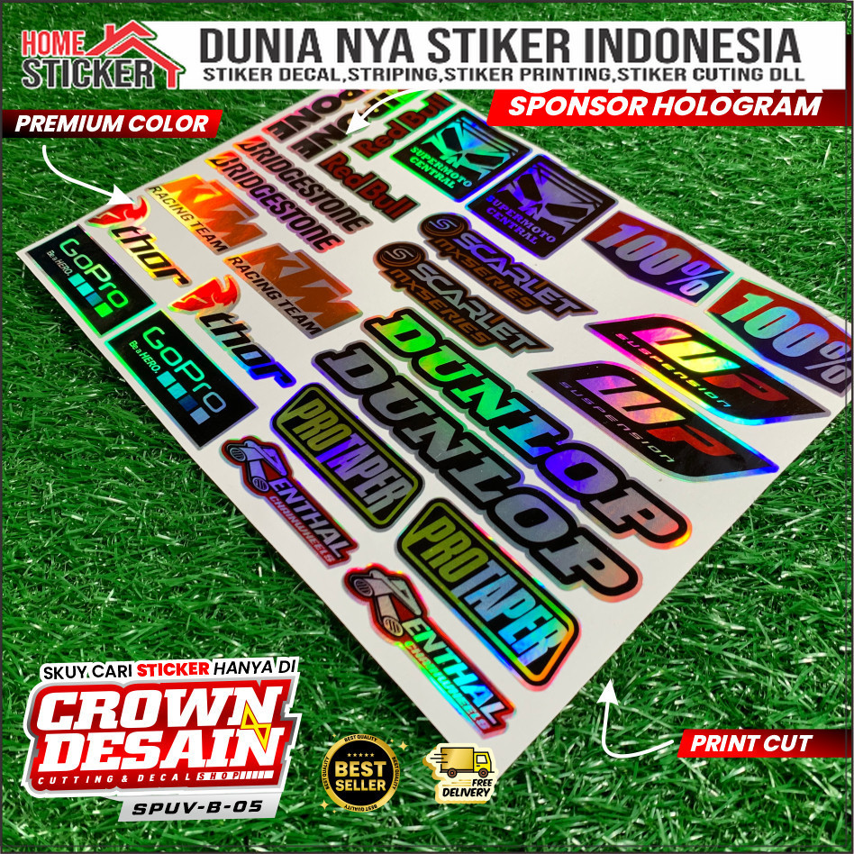 Stiker Sponsor Pack Racing Hologram Vinyl 1 Set Stiker Racing Pack Variasi Sponsor Motor Balap/Helm