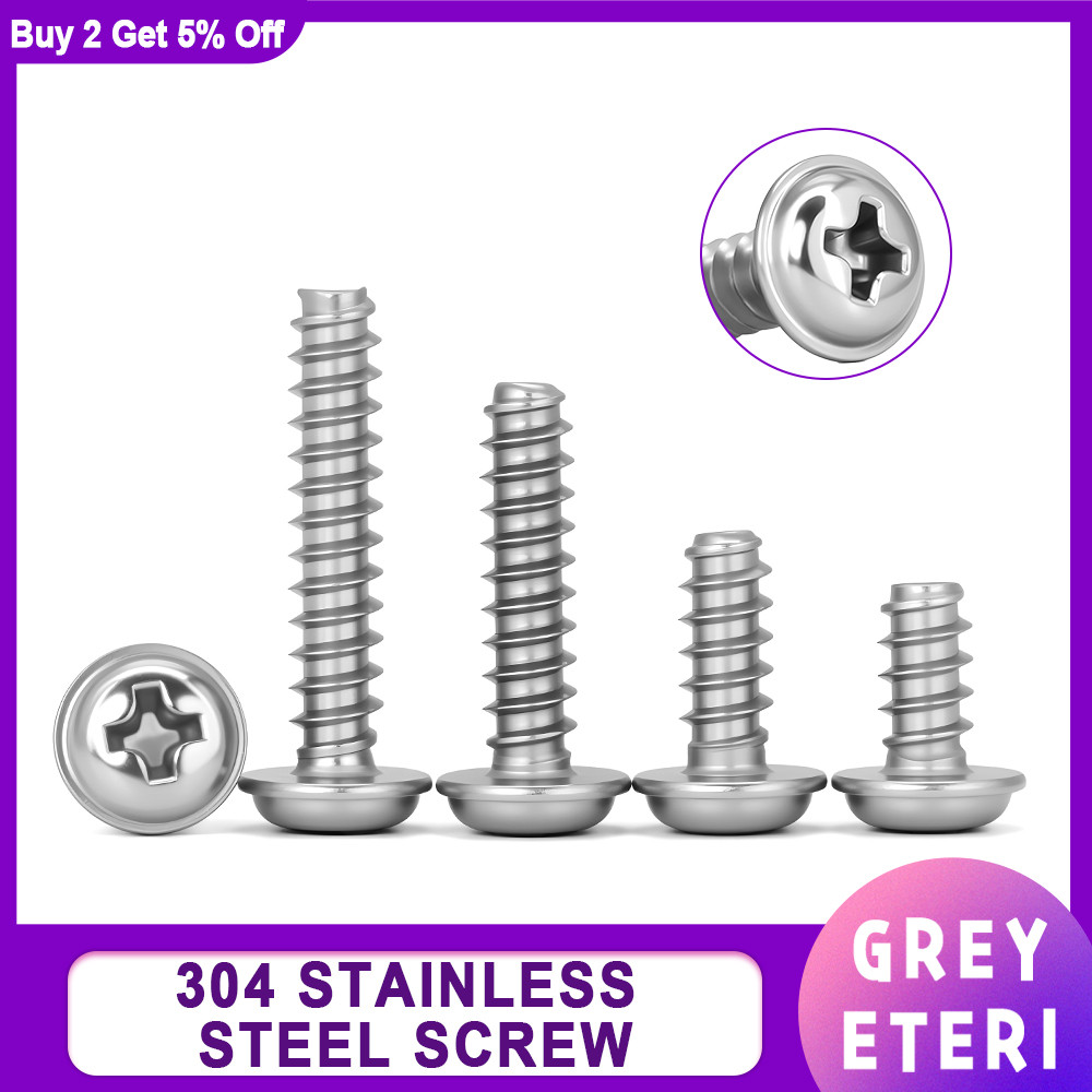 30-200pcs Phillips Screw PWB Round Head With Washer Self- tapping Screw PWB Screw for Woodworking M1