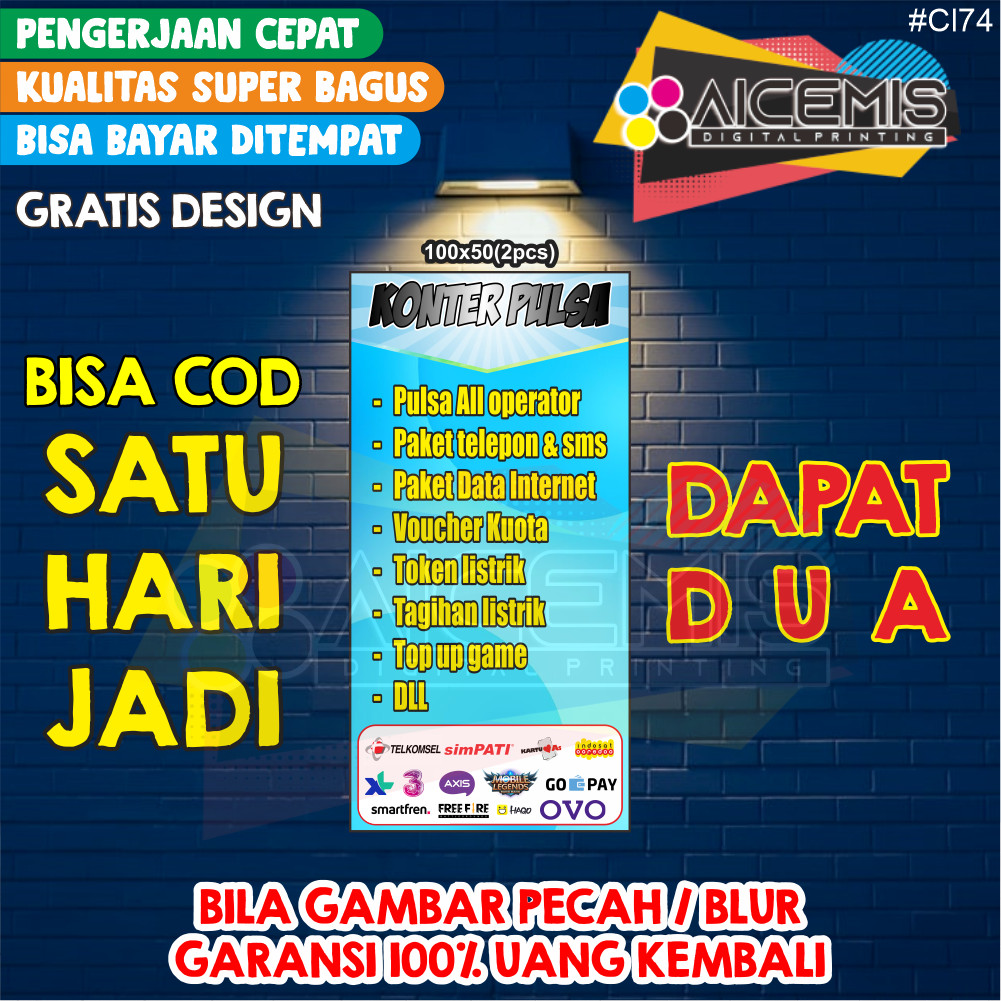 spanduk BELI 1 DAPAT 2 MOBILE LEGEND / spanduk banner etalase konter pulsa / spanduk konter hp / ban