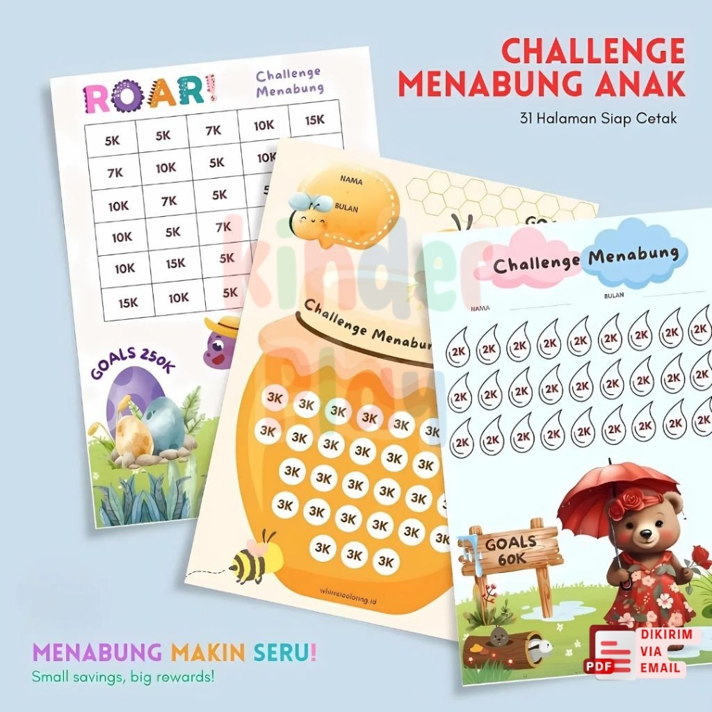 Challenge Menabung Anak | Worksheet Tantangan Menabung Anak Seru | 31 Hari Challenge