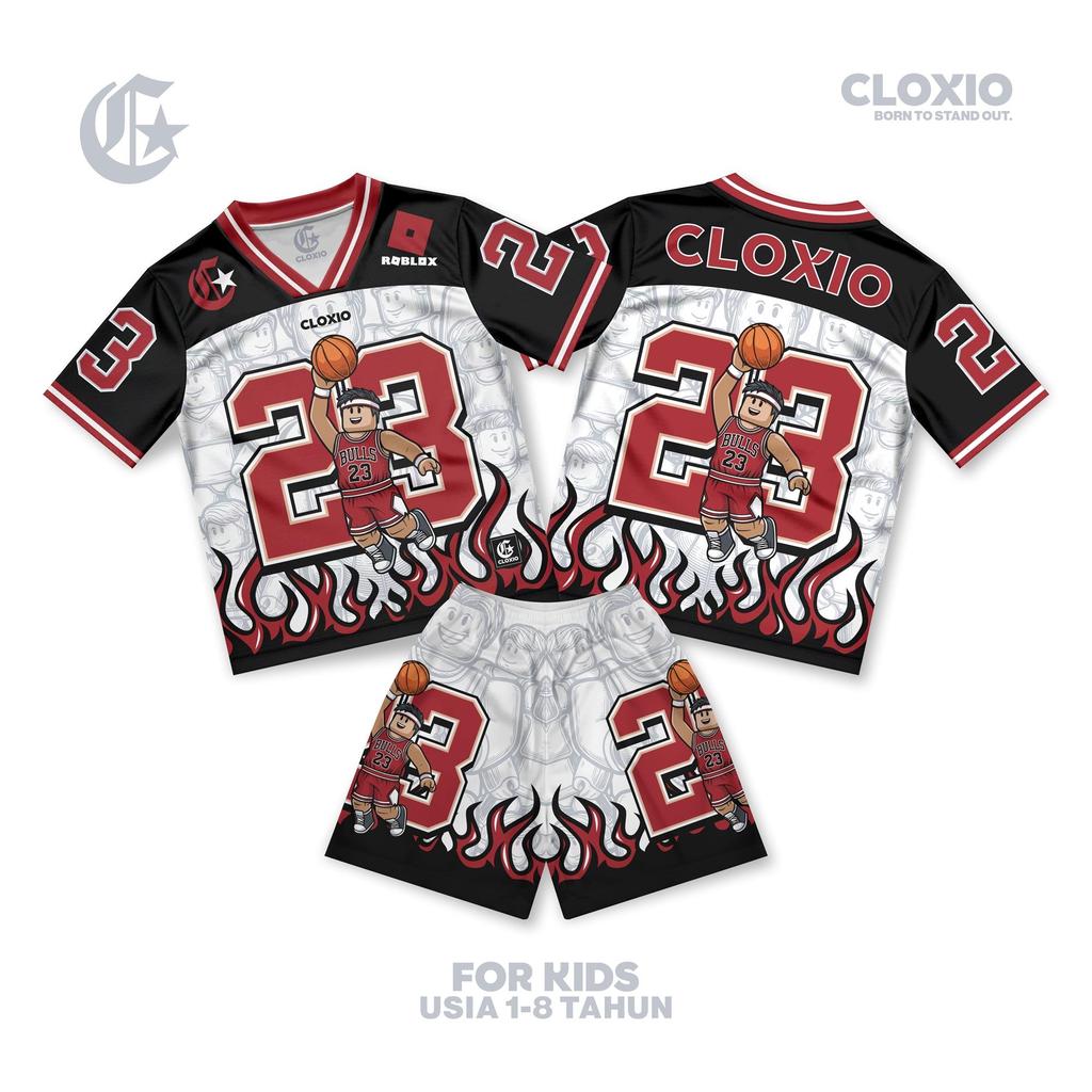 CLOXIO - Baju Stelan Anak Basket - One Set Full Printing Series Roblox - Kaos Umur 1-8 Tahun