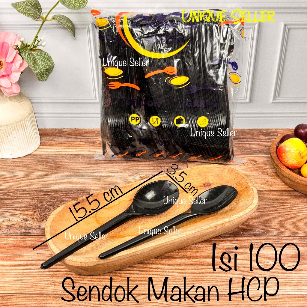 [Isi100] Sendok Makan Hitam Plastik HCP Murah Ekonomis Kuat Tebal Lentur