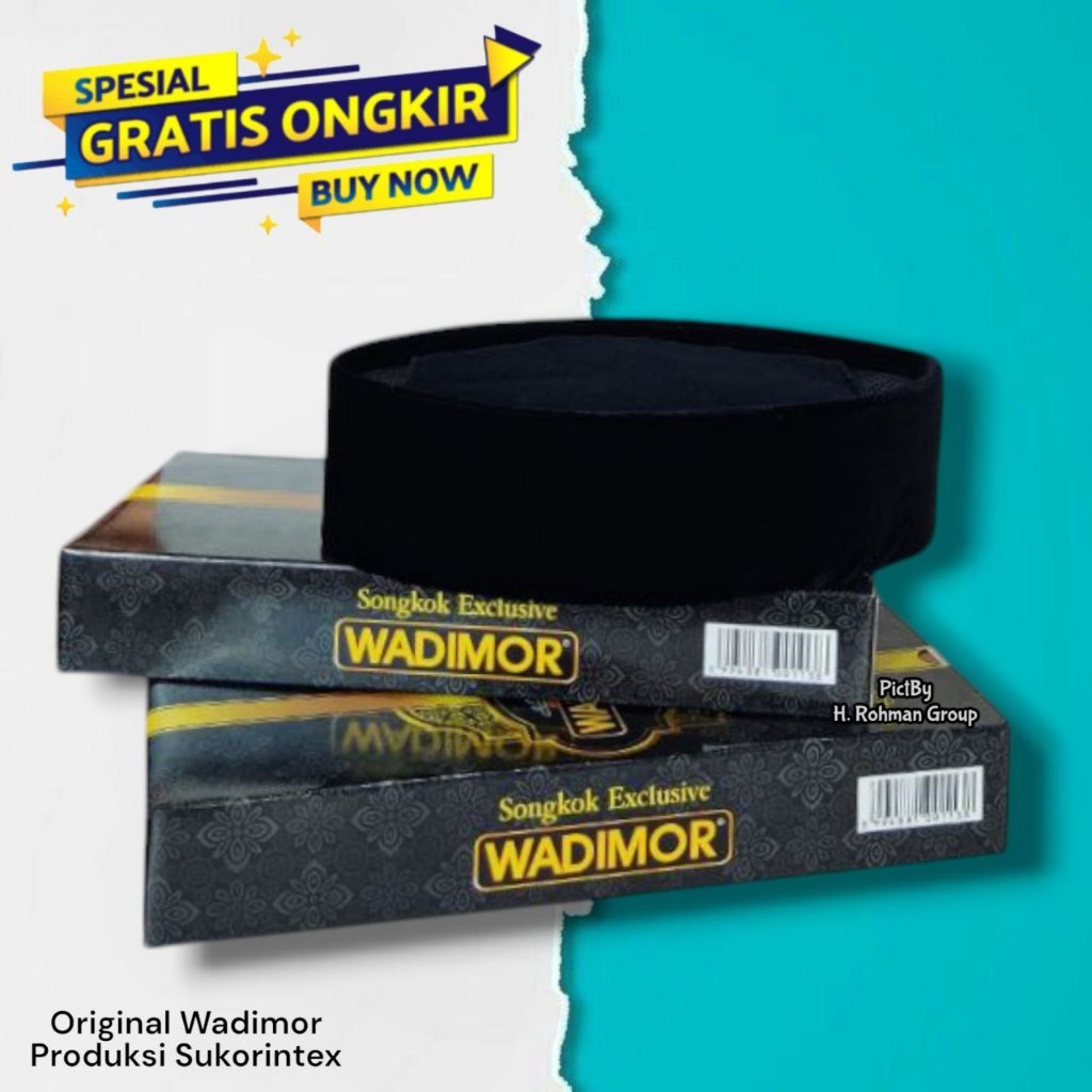 Songkok Wadimor Peci Ceper – Kopiah Hitam Polos AC Tengah/Pojok Tinggi 5–9 cm
