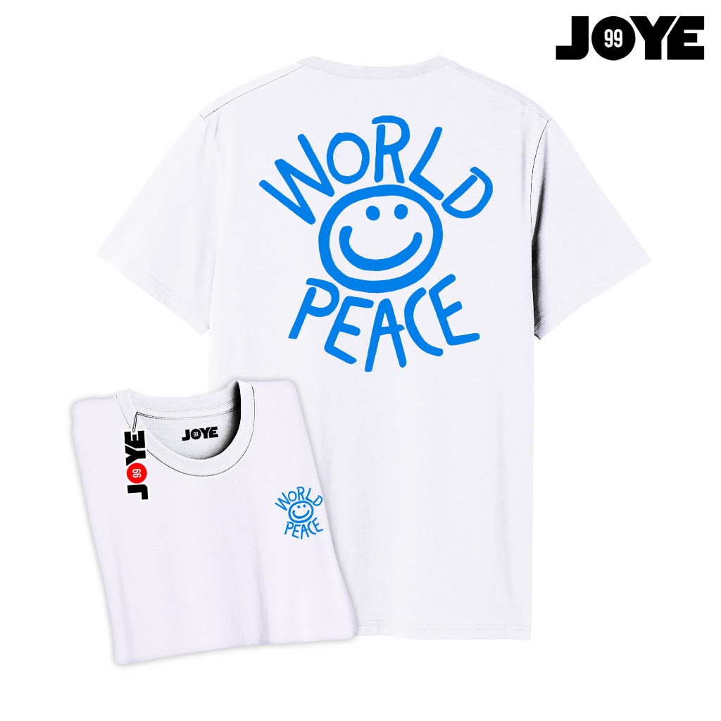 Kaos Crewneck Boxy Oversize "Healing Peace Smile Style" - Desain Teks "WORLD PEACE" dengan Elemen Wa