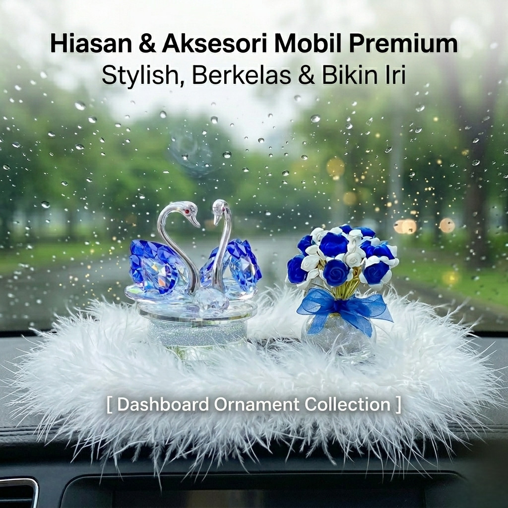 (mesin turbo) [ DEKORASI LENGKAP ] Parfum Mobil Angsa Putar Mutiara & Pajangan Dashboard Kristal Maw