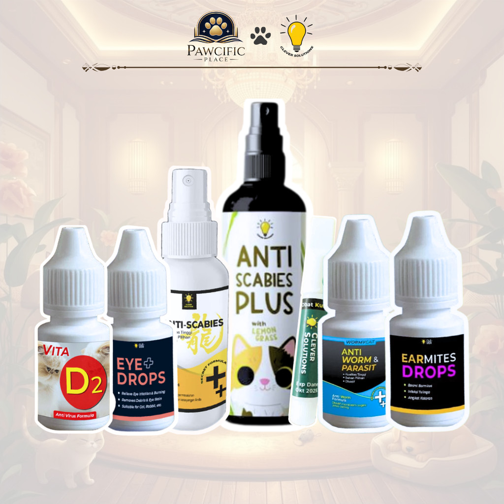 PP CLEVER SOLUTIONS Obat Tetes Spray Scabies Kucing Anti Jamur Mata Cacing Vita D2 Flu Berat