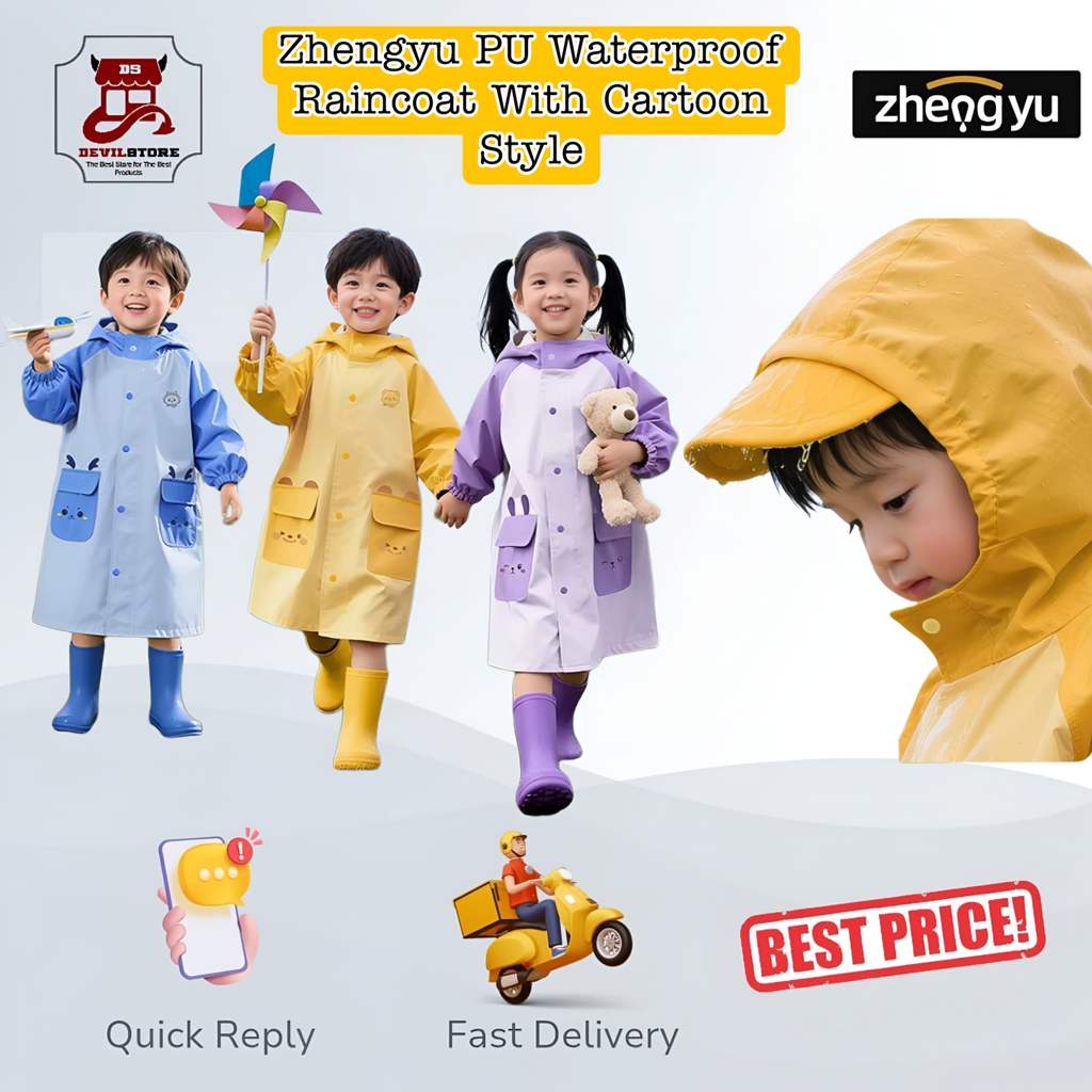 Zhengyu  Cute Kids Raincoat PU Cartoon Style Jas Hujan Lucu Anak Mantel Hujan Anak Sekolah